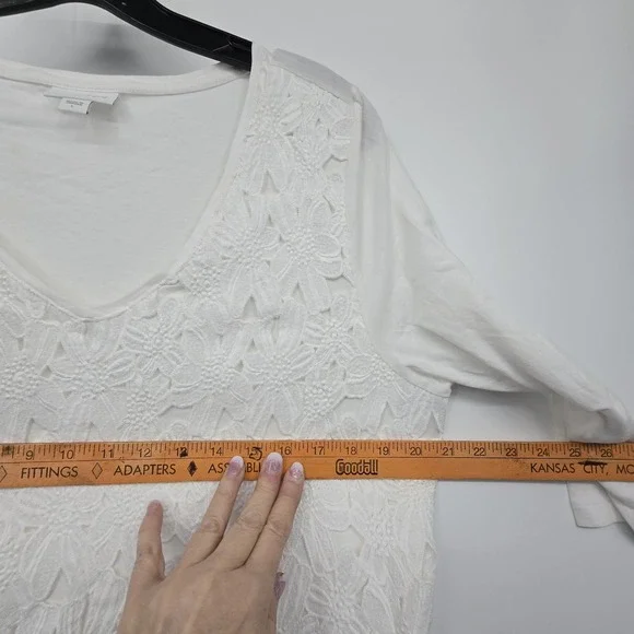 J. Jill Lace Overlay Blouse Top Women's LG White Cotton Modal Coquette Cottage - Picture 10 of 12